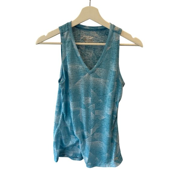 Saucony Womens Athletic Tank Top Blue V Neck Sleeveless Size Small - Picture 1 of 8
